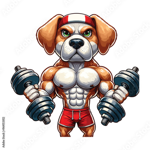 Cartoon Dog Bodybuilder Vector Icon Illustration Animal	