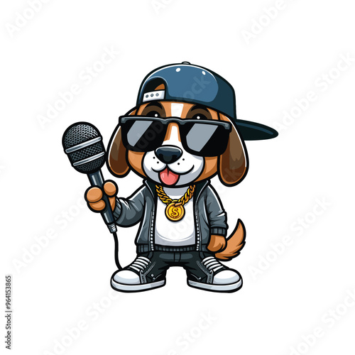 Cartoon Dog Rapper Vector Icon Illustration Animal