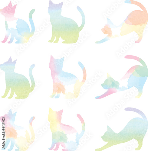 シンプルな水彩ねこシルエットイラスト