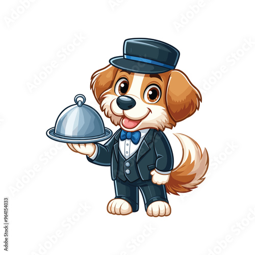 Cartoon Dog Butler Vector Icon Illustration Animal