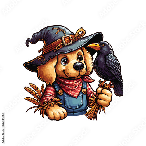 Cartoon Dog Scarecrow Vector Icon Illustration Animal