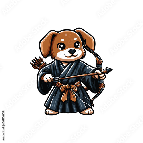 Cartoon Dog Samurai Vector Icon Illustration Animal