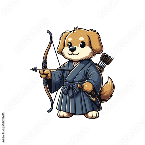 Cartoon Dog Samurai Vector Icon Illustration Animal