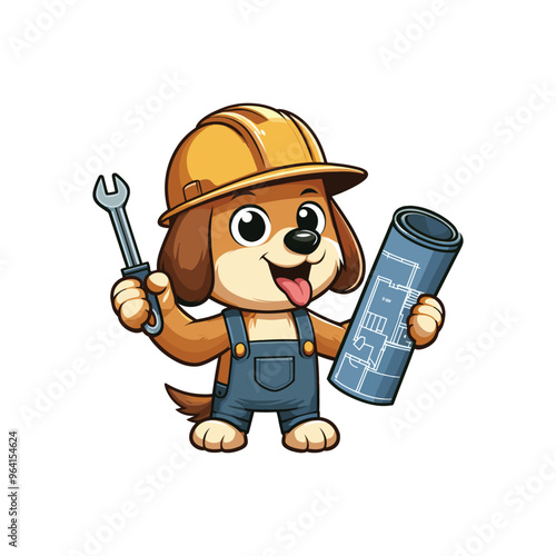 Cartoon Dog Builder Vector Icon Illustration Anima