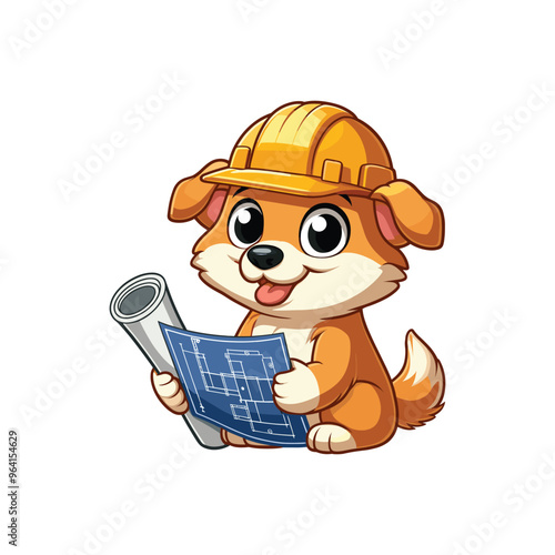 Cartoon Dog Builder Vector Icon Illustration Anima