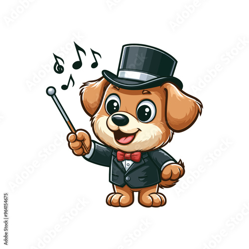 Cartoon Dog bandmaster Vector Icon Illustration Animal