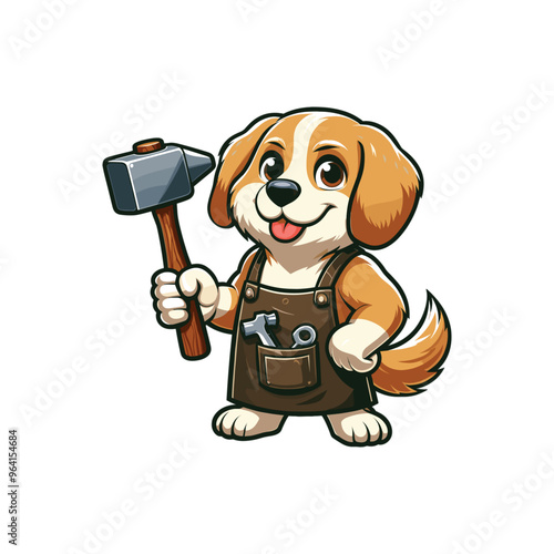 Cartoon Dog Blacksmith Vector Icon Illustration Animal	