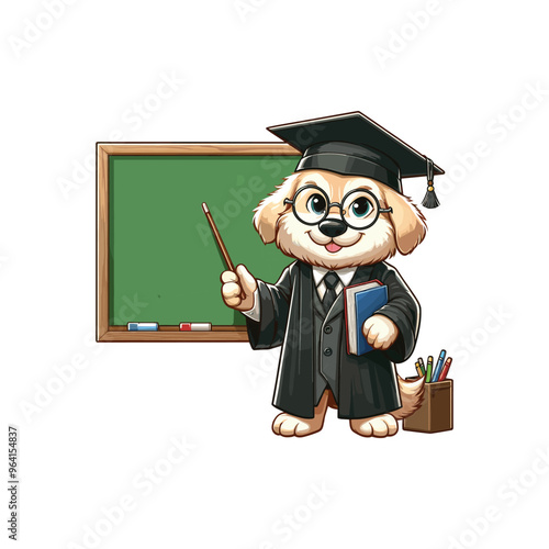 Cartoon Dog teacher Vector Icon Illustration Animal