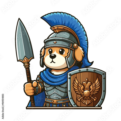 Cartoon Dog Roman Soldier Vector Icon Illustration Animal	