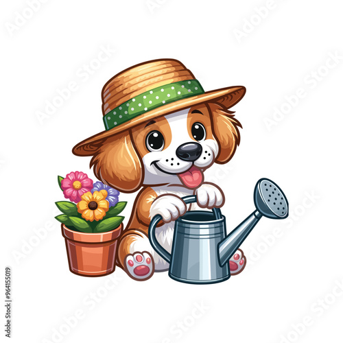 Cartoon Dog Gardener Vector Icon Illustration Animal