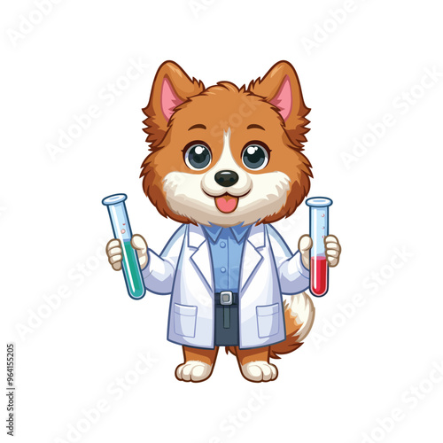 Cartoon Dog Scientist Vector Icon Illustration Animal