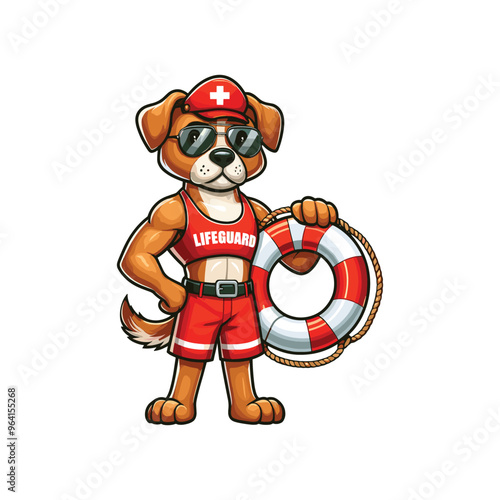 Cartoon Dog Lifeguard Vector Icon Illustration Animal