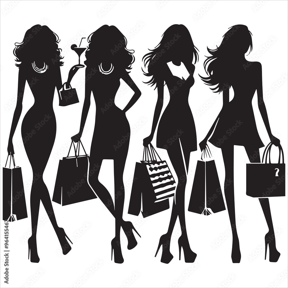 shopping girls silhouette Shopping Girl white background shopping girls silhouette Shopping Girl white background