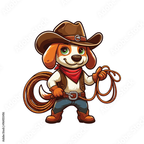 Cartoon Dog Cowboy Vector Icon Illustration Animal