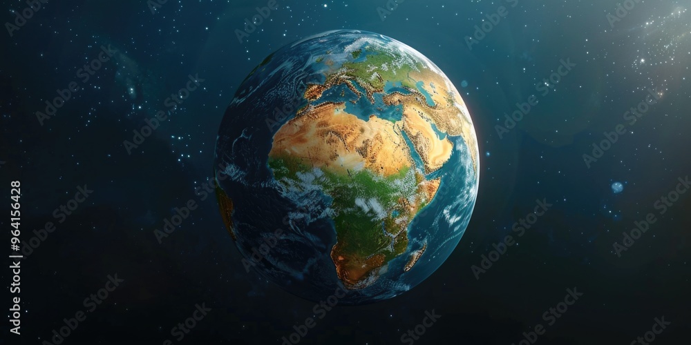 Fototapeta premium A close up of the Earth with the continents of Africa and South America visible. The image has a serene and peaceful mood, as it captures the beauty of our planet from a unique perspective