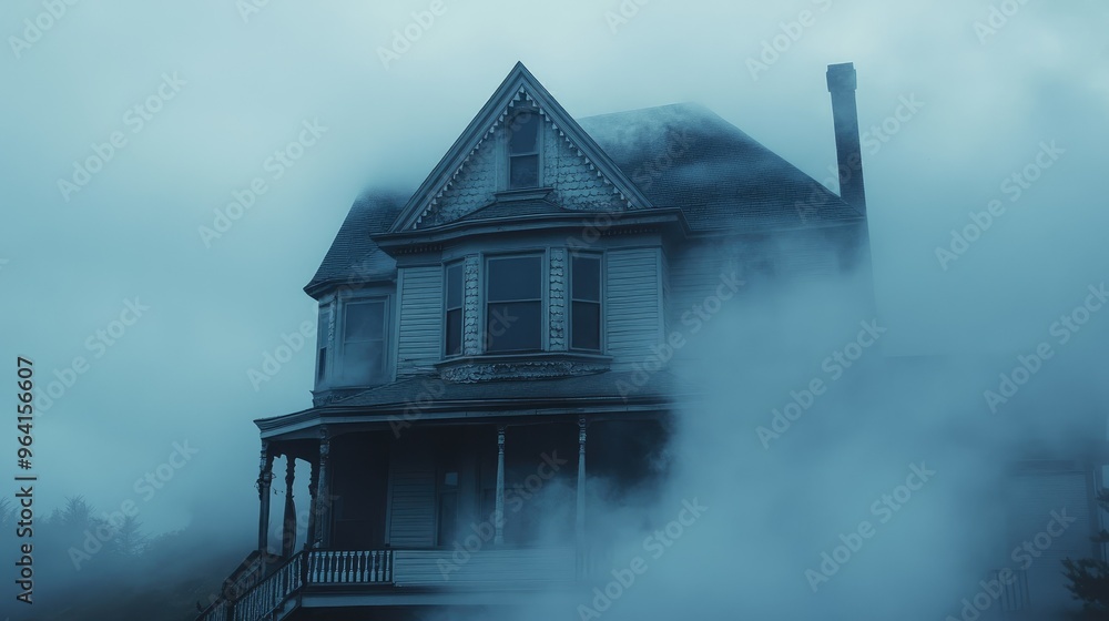 Spooky fog swirling around haunted house Spooky fog swirling around haunted house