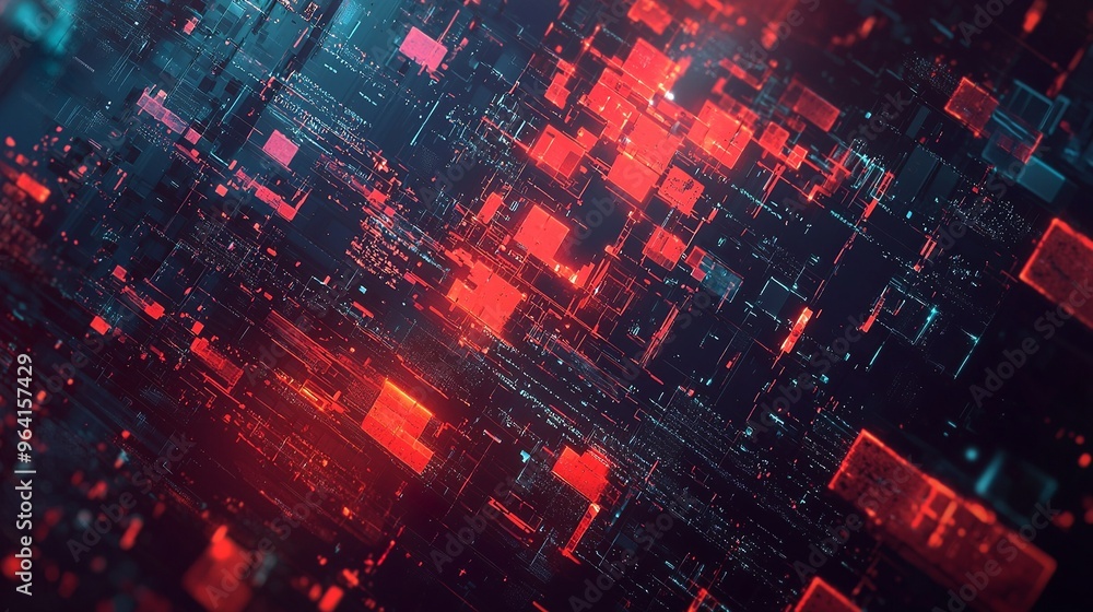Digital Circuit Board with Red and Blue Glowing Patterns Digital Circuit Board with Red and Blue Glowing Patterns