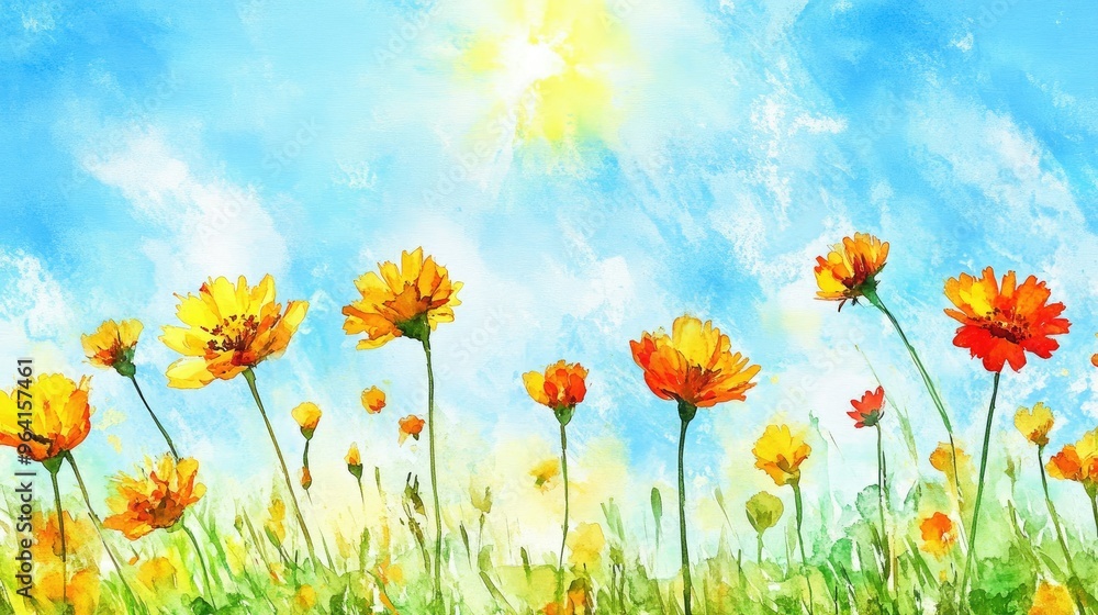 Sunny watercolour background with flowers Sunny watercolour background with flowers