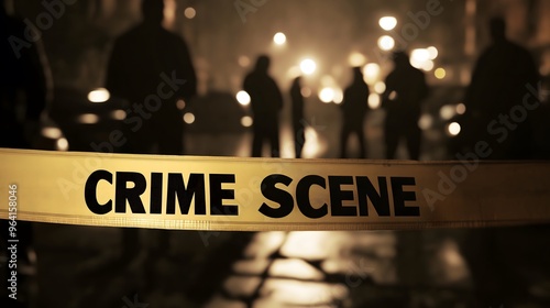 Crime Scene Tape in Mysterious Nighttime Setting photo