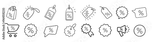 Discount promotion flat icon set vector. Sale, cupon, shopping, shop, mega sale, outlet, collecti