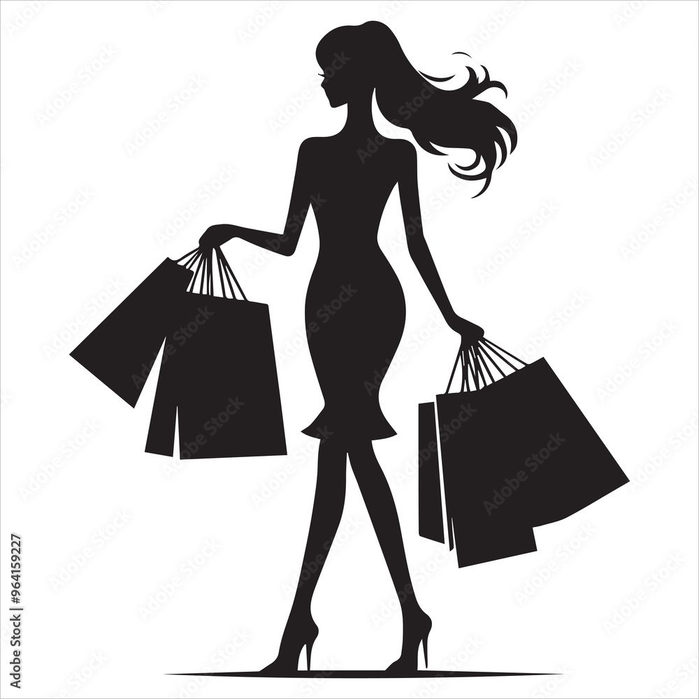 shopping girls silhouette Shopping Girl white background shopping girls silhouette Shopping Girl white background