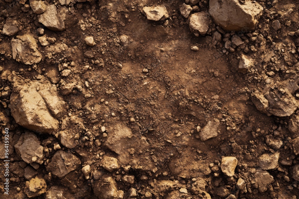 The surface of textured soil showcases a variety of rocks and earthy tones in its composition The surface of textured soil showcases a variety of rocks and earthy tones in its composition