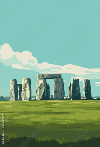 Ancient Stonehenge Under a Beautiful Evening Sky: A Historic Monument and Prehistoric Symbol of Culture and Heritage