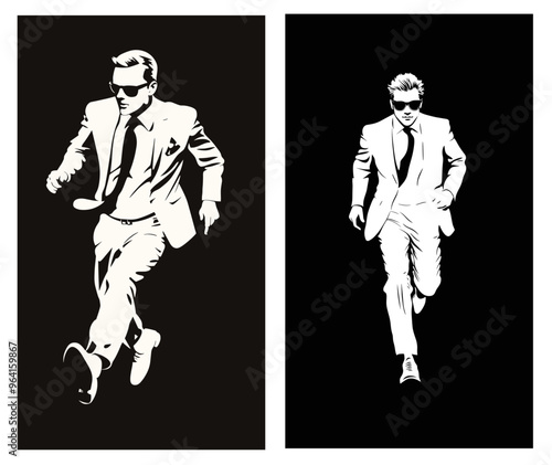 Gentleman in Motion: Black and White Silhouette.