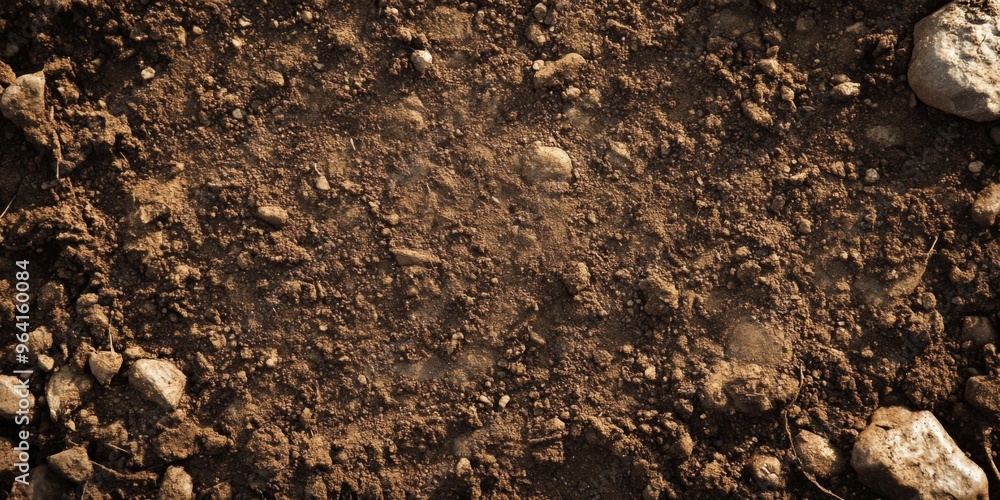 The surface of textured soil showcases a variety of rocks and earthy tones in its composition The surface of textured soil showcases a variety of rocks and earthy tones in its composition