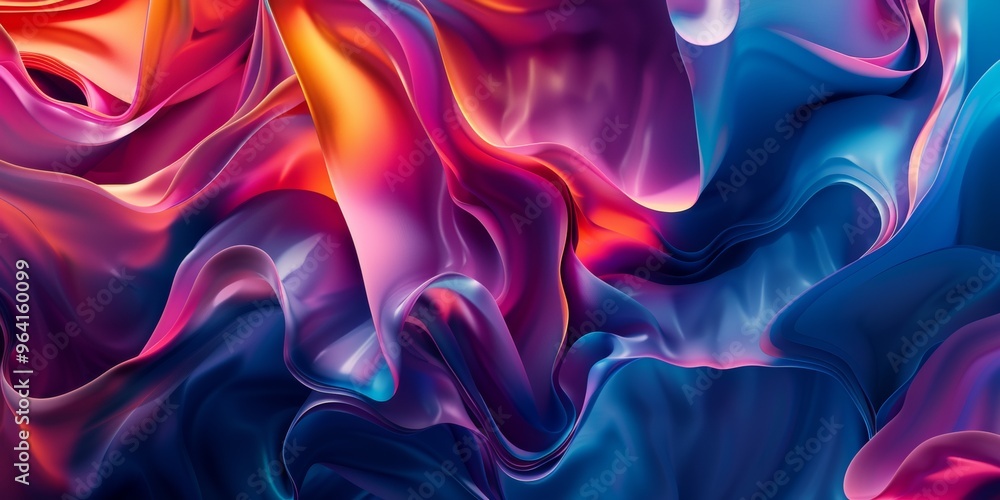 Obraz premium Vibrant and colorful abstract background featuring flowing fabric in shades of red, pink, and blue. The dynamic movement and vivid colors create an eye-catching and artistic composition