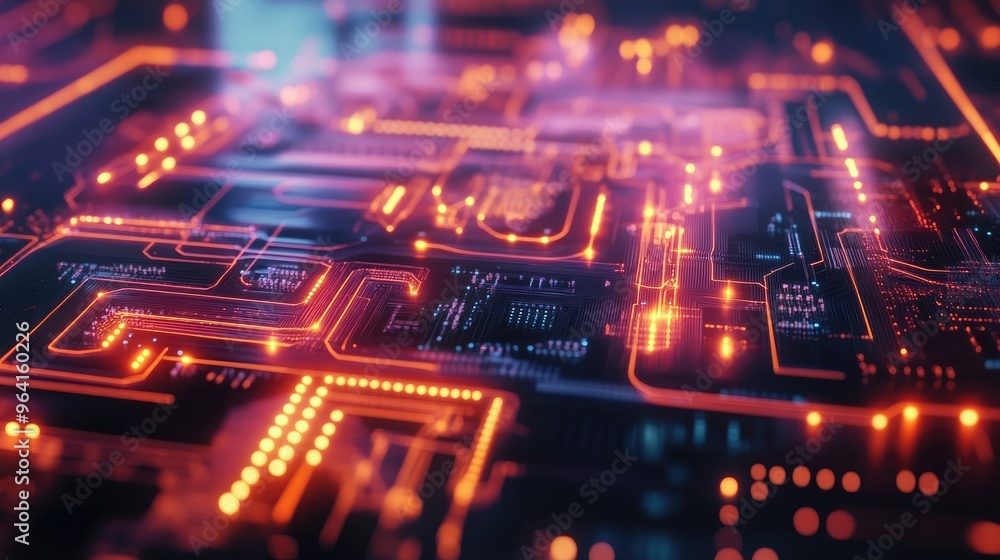 Technological circuit board with glowing lines Technological circuit board with glowing lines