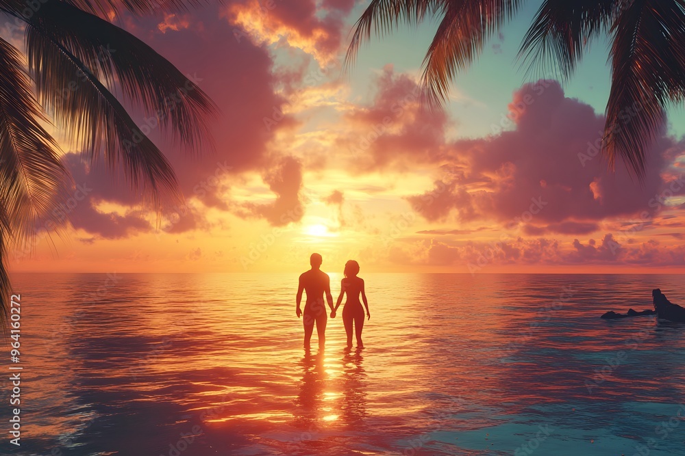 view Couple Silhouettes at Sunset view Couple Silhouettes at Sunset