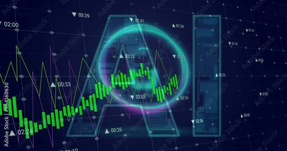 AI text with financial data processing and graphs over digital background AI text with financial data processing and graphs over digital background