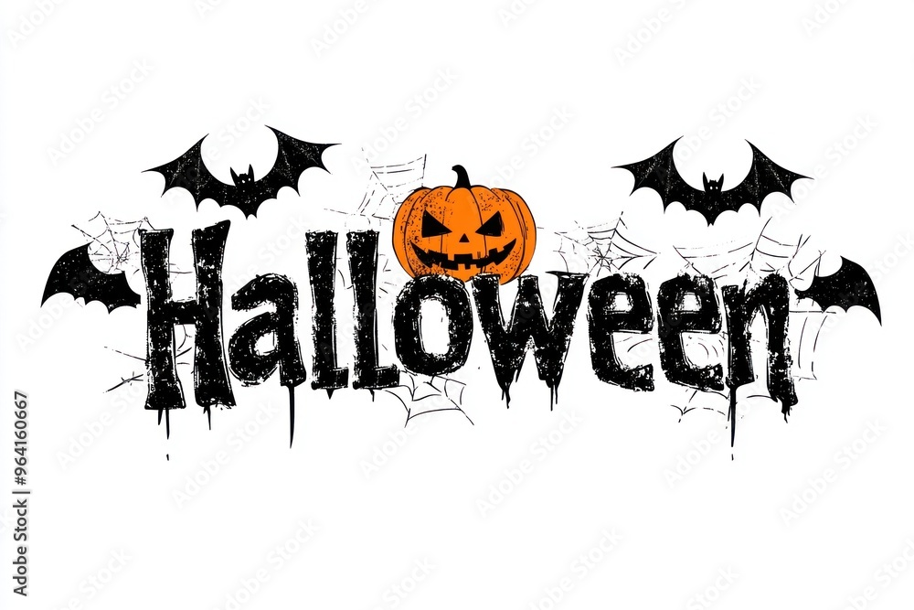 Halloween banner showing scary pumpkin and bats flying Halloween banner showing scary pumpkin and bats flying