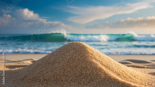 Sand and soft blue ocean wave. Generative AI