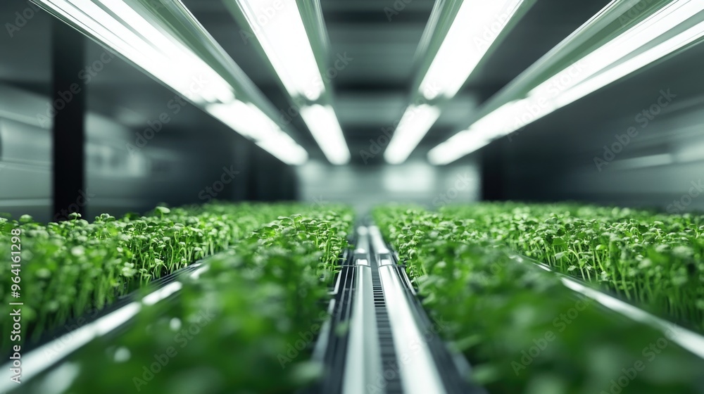 A row of plants are growing in a greenhouse. The plants are green and healthy. The greenhouse is well-lit, providing the plants with the necessary light to grow A row of plants are growing in a greenhouse. The plants are green and healthy. The greenhouse is well-lit, providing the plants with the necessary light to grow