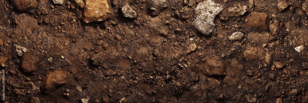 The surface of textured soil showcases a variety of rocks and earthy tones in its composition The surface of textured soil showcases a variety of rocks and earthy tones in its composition