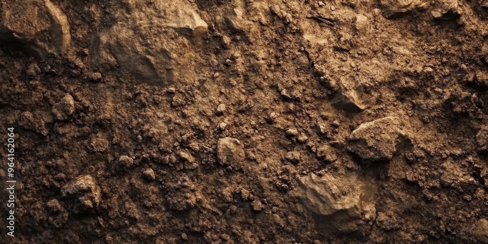 The surface of textured soil showcases a variety of rocks and earthy tones in its composition The surface of textured soil showcases a variety of rocks and earthy tones in its composition