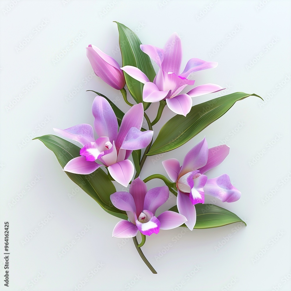 Orchid white background, 3D Rendering, isometric