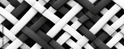 Abstract Black and White Intertwined Stripes, 3D Rendering, Geometric Pattern, Graphic Design, Minimalism, Texture, Background