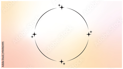 Magical background with circular frame of stars in orange and yellow pastel gradient for design