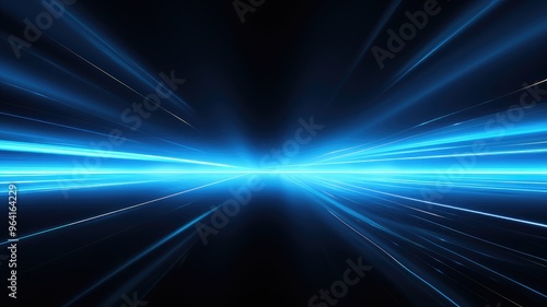 A dynamic visual of blue light rays radiating outward, creating a sense of speed and depth in a dark background.