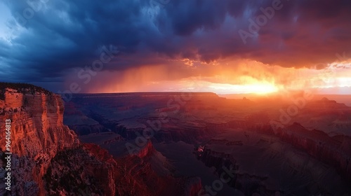 Grand Canyon sunset with dramatic clouds.