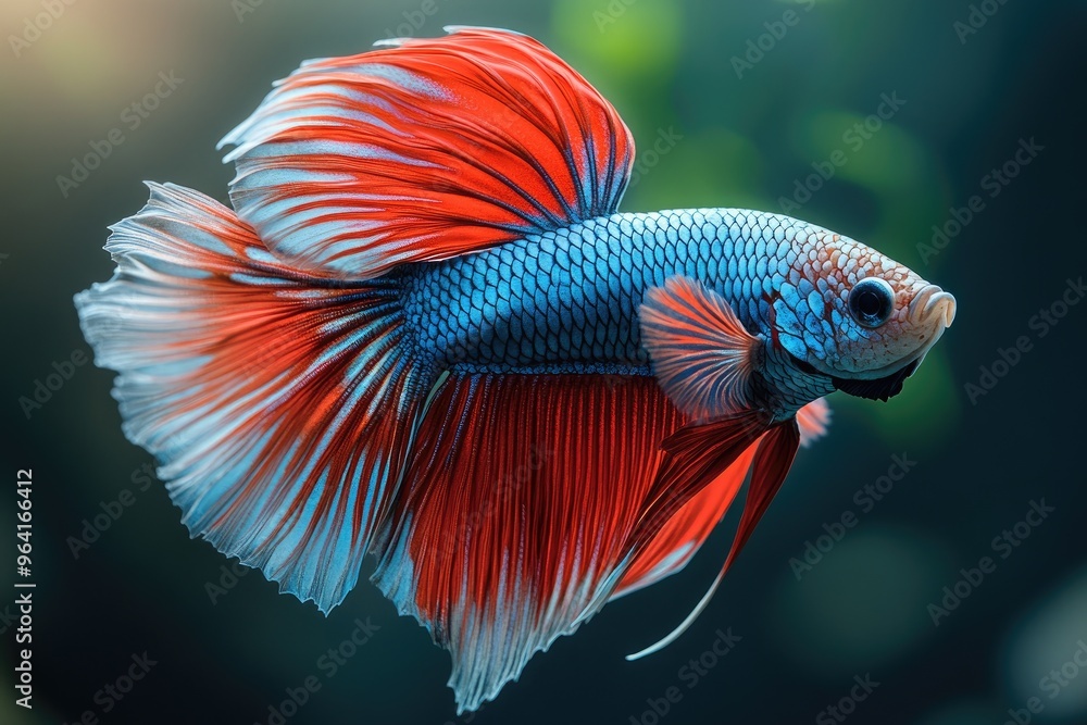 Red and Blue Betta Fish with Flowing Fins Red and Blue Betta Fish with Flowing Fins