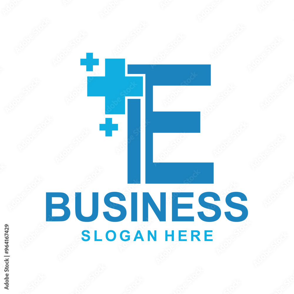 E Monogram with plus medical icon vector design, logotype element for template E Monogram with plus medical icon vector design, logotype element for template