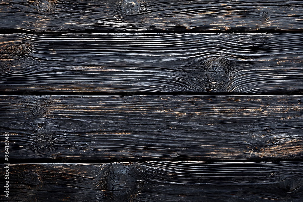 Textured Black Wooden Planks with Rich Grain Patterns Textured Black Wooden Planks with Rich Grain Patterns