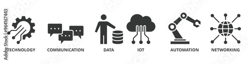 Digital transformation banner web icon vector illustration concept with icon of technology, communication, data, iot, ict, automation, internet, and networking