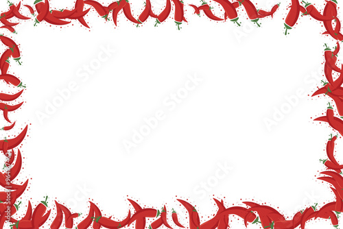 Hot chili red pepper border frame banner. Vegetable spicy pepper poster