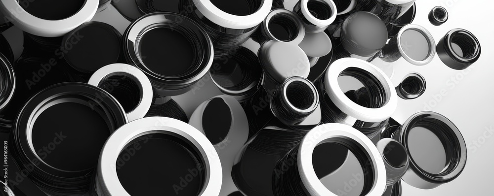 Black and White Circular Abstract, Abstract Art, Circle, 3D Art Black and White Circular Abstract, Abstract Art, Circle, 3D Art