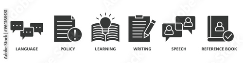 Grammar banner web icon vector illustration concept for language education with icon of communication, policy, learning, writing, speech, and reference book